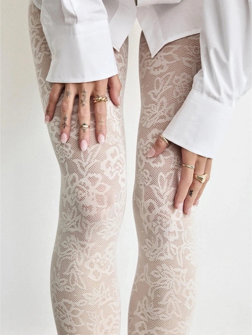 From Rachel - Floral Lace Contour Shaping Tights in Creamy White - Size C